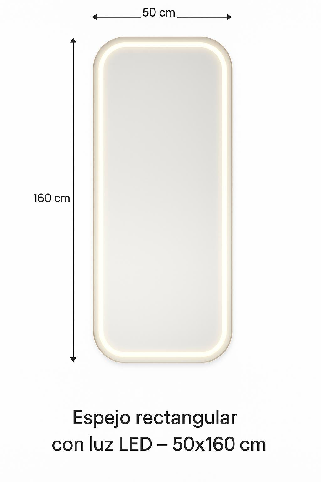 Espelho Retangular com Luz LED – 50x160 cm